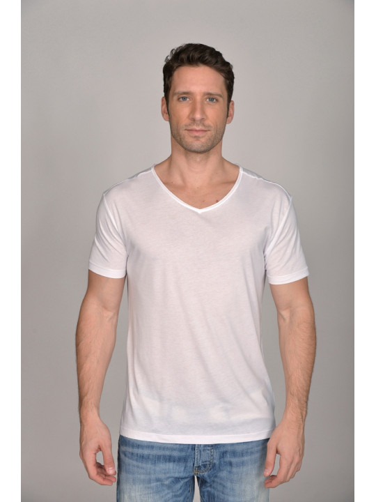 T-shirt col V 120 gr 50% coton 50% modal