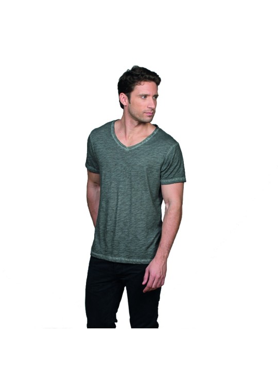 T-shirt col V slub 140 gr 100% coton peigné